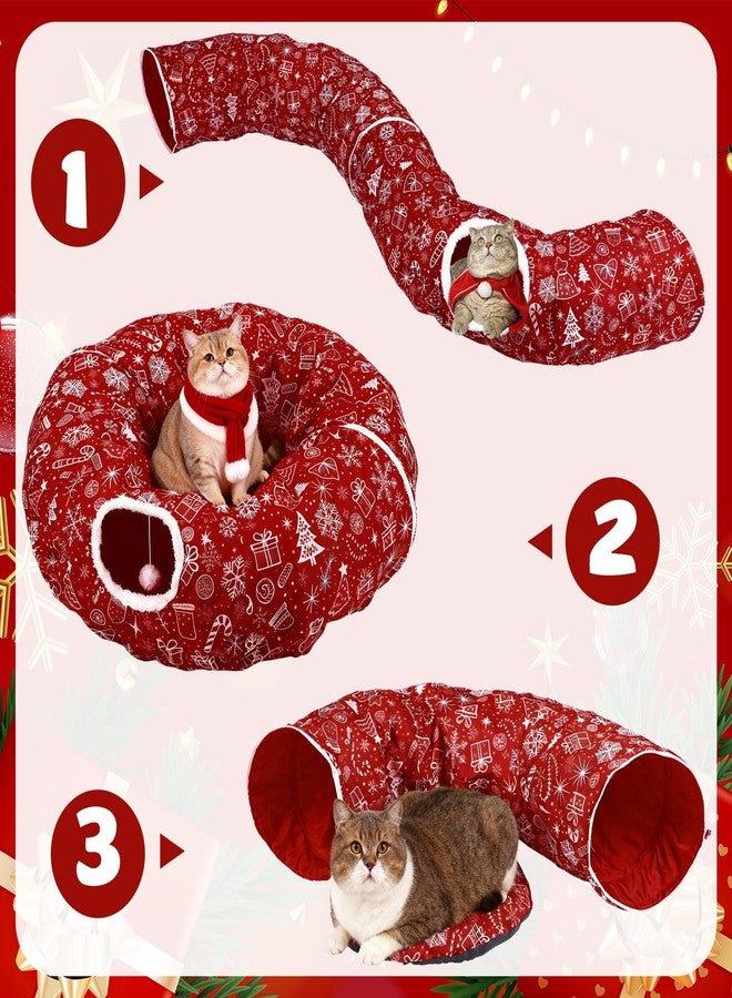 SilTriangle Cat Tunnel Christmas Tree Skirt Cat Donut Tunnel Bed for Indoor Cats with Ball Snowflake Collar Cats Cave for Small Medium Kitten Puppy Under Xmas Trees Decor Gift(Gift Box) - Image 2